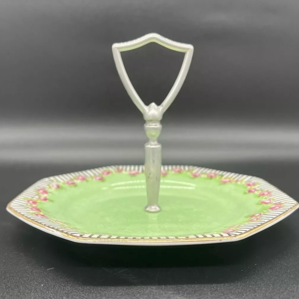 Winton Grimwades Lemon Server Candy Dessert Tidbit Plate Tray Roses Stripes Mint - Picture 4 of 9
